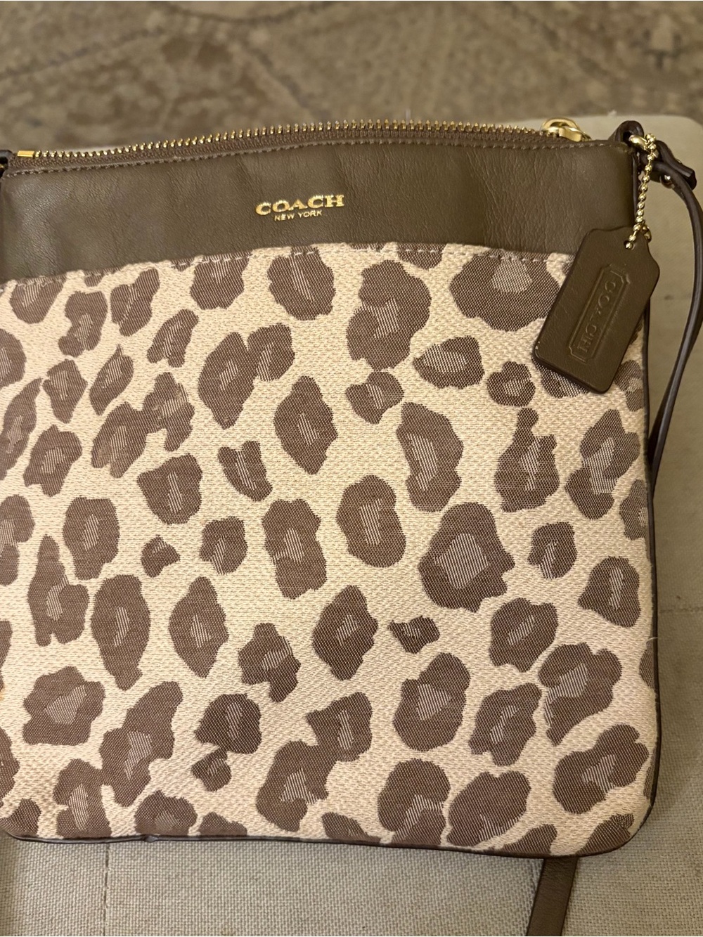 Coach Ocelot-Print Crossbody in Brown and Cream with Gold Hardware